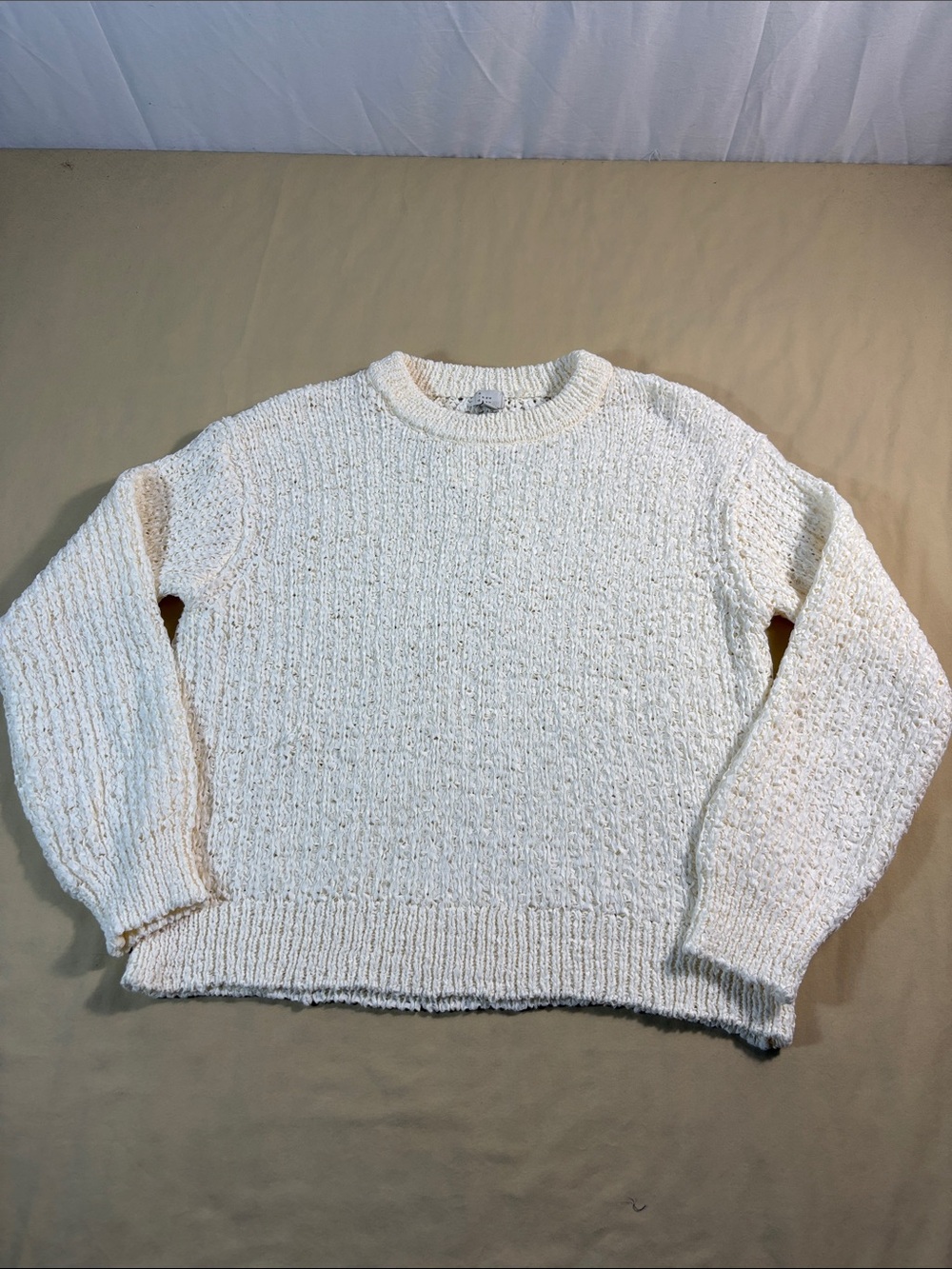 NWT A New Day Cream Open Knit Pullover Sweater Size Large Crewneck Boho Ivory
